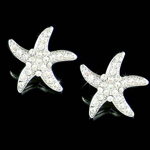 Estrella de Mar Clip Con Cristal Swarovski Playa Pendientes Tuerca |