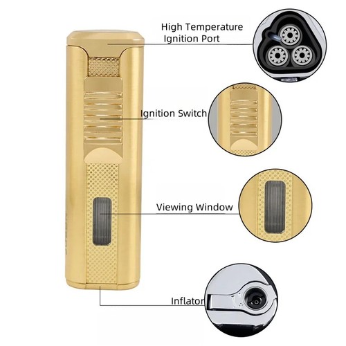 JOBON Metal Adjustable Triple JET Flame Torch Butane Cigar Cigarette Lighter - Picture 3 of 22
