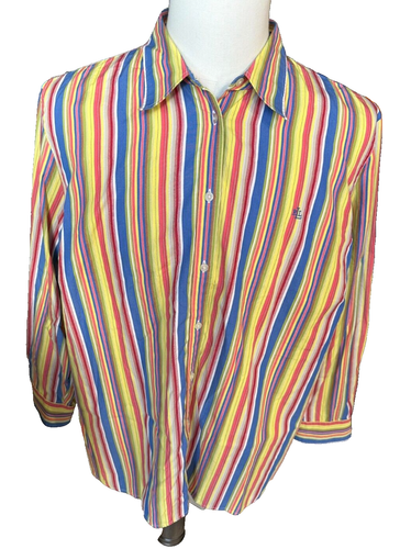 Lauren Ralph Lauren 100 % Baumwolle Damen Vintage mehrfarbig gestreift Hemd 2X - Bild 1 von 5