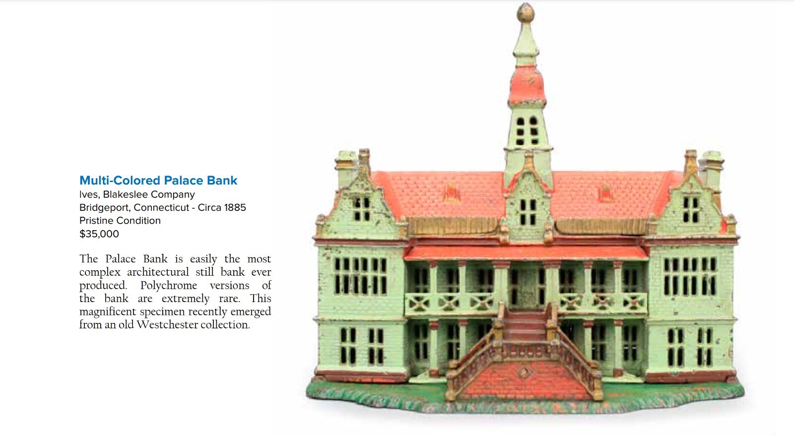 Ives, Blakeslee Palace Cast Iron Collectable Coin Machine Bank 1890 era