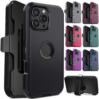 For iPhone 14 Pro Max/14/14 Plus Case Heavy duty Rubber Clip Holster Phone Cover