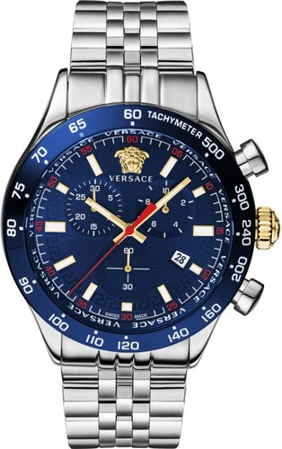 Versace VE2U01024 Hellenyium Chrono blue silver Stainless Steel Men's Watch NEW - Foto 1 di 6