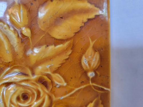 Antique Cambridge Art Tile Flowering Roses Golden Orange High Relief 6x6 - Picture 4 of 12