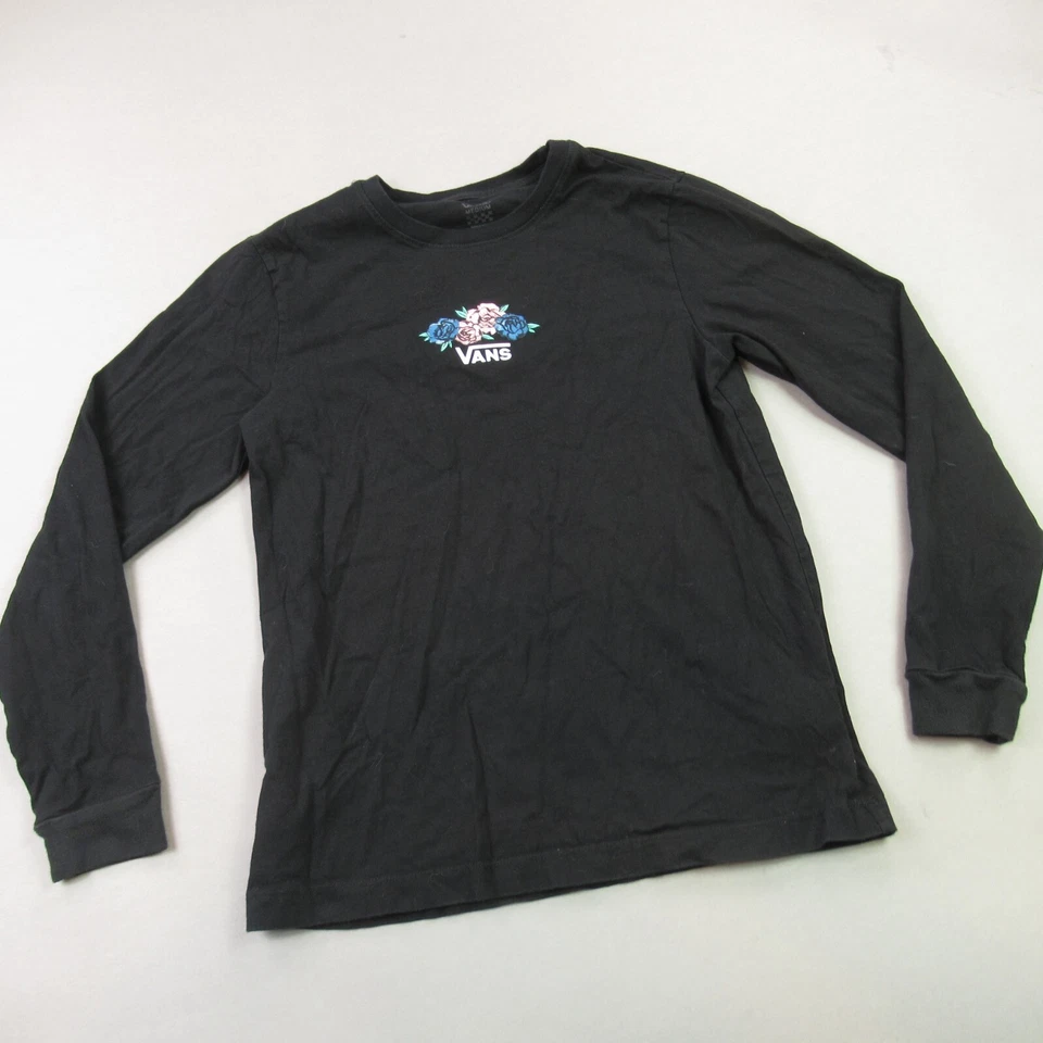 Camisa Vans Niñas Mediana Cuello Redondo Ligera Informal Negra Floral Manga Larga Foto 2 de 4