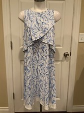 Tory Burch Blue & White Ellora Floral Layered Tank Dress Size L