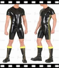 Latex Leotard Around Collar Front Zip Short Sleeves Side 2 Trims Customie F10