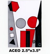 Original ACEO - Abstract, Cubism, Bauhaus - miniature markers painting