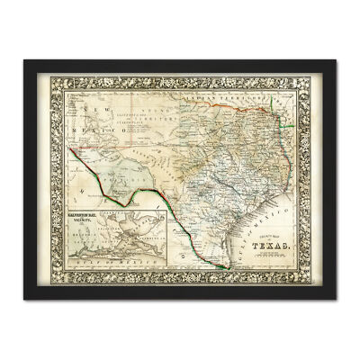 Mitchell 1860 Map Texas County USA State Framed Wall Art Print 18X24 In