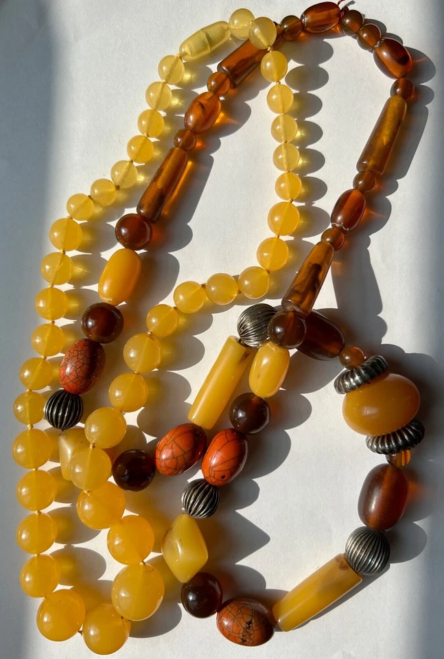DUE COLLANE AMBRA ARGENTO VINTAGE ORIGINALE 1980 - Immagine 2 di 4