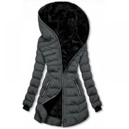 Cappotto donna trapuntato imbottito pelliccia pile foderato cappuccio outwear giacca parka invernale - Foto 9 di 18