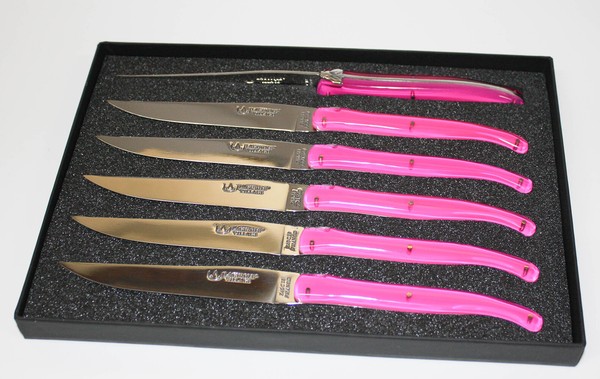 Laguiole Village Nature Kollektion GläNzend Set 6-Teilig Steakmesser Fuchsia-image