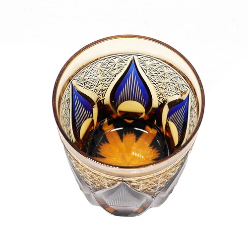 Crystal Whiskey Glass Tumbler Japanese Style Edo Kiriko Glass 9oz/250ml Blue - Picture 9 of 16