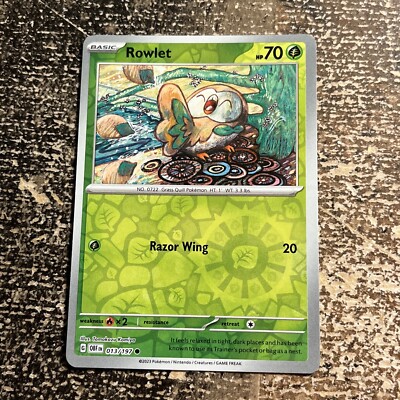 Rowlet #13/197 SV Obsidian Flames Reverse Holo Common Pokemon 2023 TCG Card