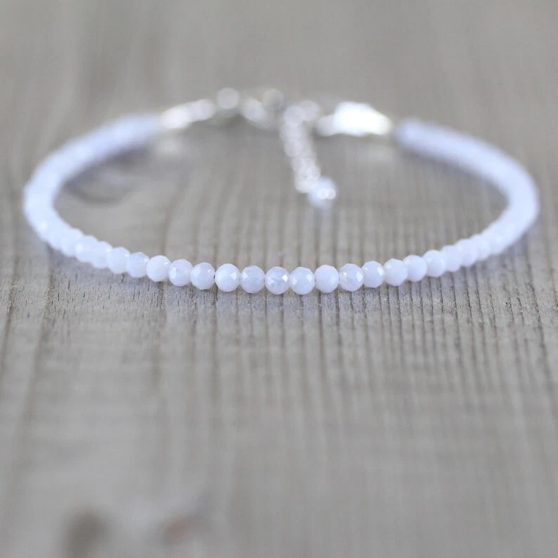 A++ Zarte blaue Spitze Achat facettierte runde Edelstein Perlen Damen Armbänd... - Bild 2 von 4