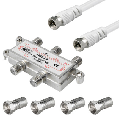 2-fach SAT Verteiler + 2 F-Stecker für 7,5mm Kabel Ø TV Splitter + 20cm 100dB HD