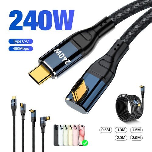 USB4 240W USB C Right Angle Cable Fast Charging Charger Cord iPhone 15 Samsung - 第 1/16 張圖片