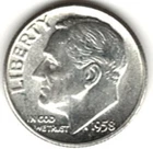 1958 ROOSEVELT DIME in BRILLIANT UNCIRCULATED CONDITION stk R-53