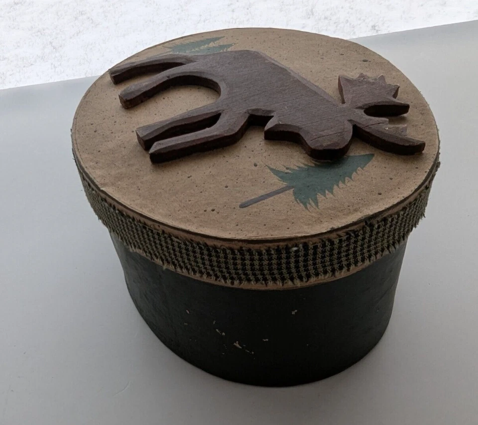 Vintage Shaker Moose Box Oval Painted Lid Finger Lap 5 x 7 Inch Storage - Image 2 of 4