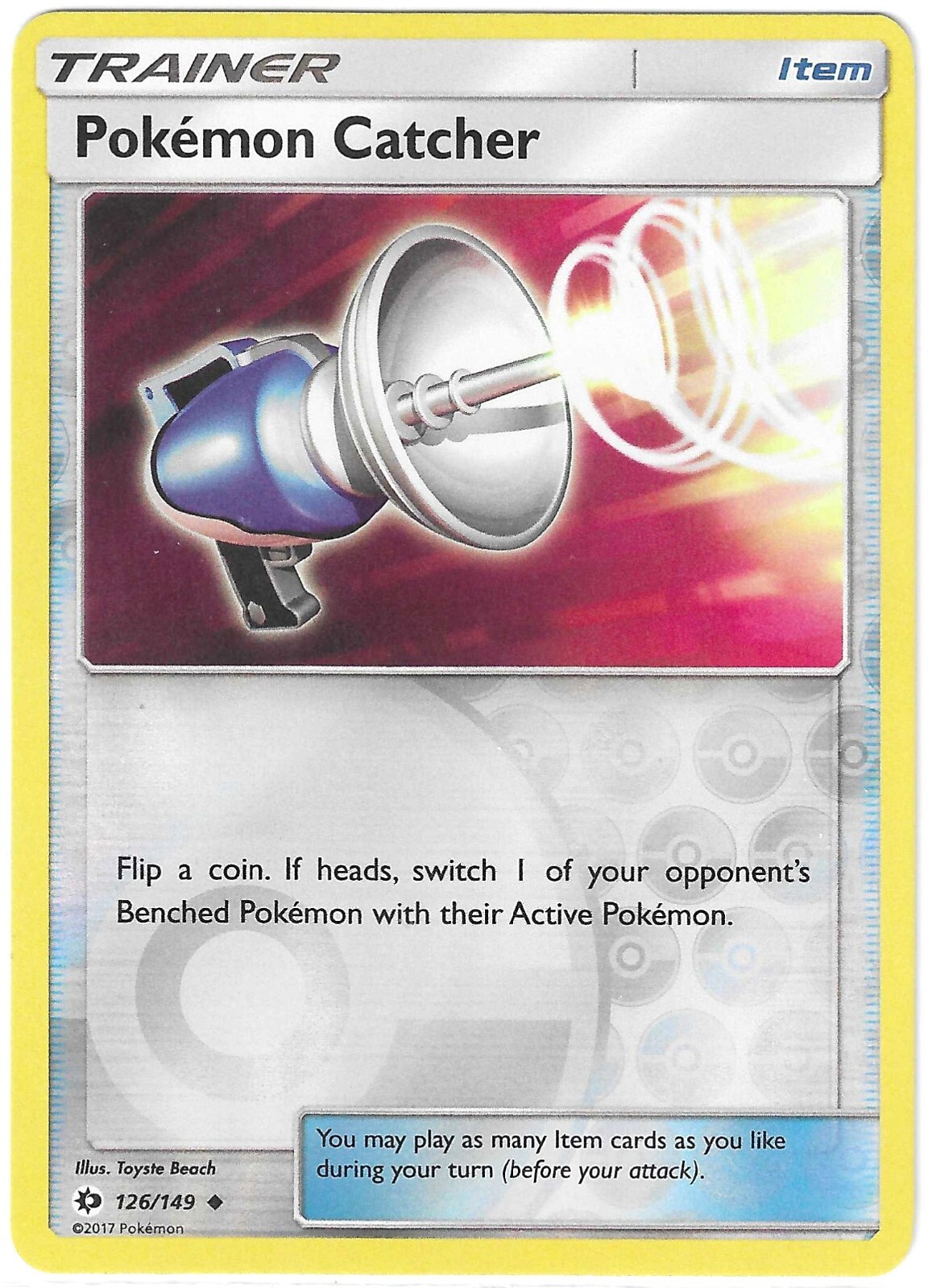 Pokemon REVERSE HOLO POKEMON CATCHER Sun & Moon Base Set 126/149 PACK FRESH
