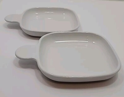 2 Vintage CORNING CENTURA WHITE COUPE 8 1/2'' ''Snack-It'' Square Plate Handle
