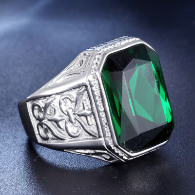 Men's Stainless Steel Stone Ring Promise Vintage Statement Big Square Pinky  Gift