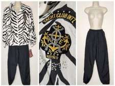NWT Vtg Windbreaker Track Suit Jacket Pants 80s Nylon Small Black White Zebra