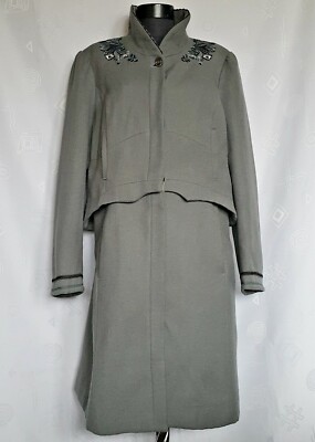 VINTAGE AUTHENTIC NOA NOA SOLID GRAY WOOL EMBROIDERY WOMENS JACKET COAT 14 42