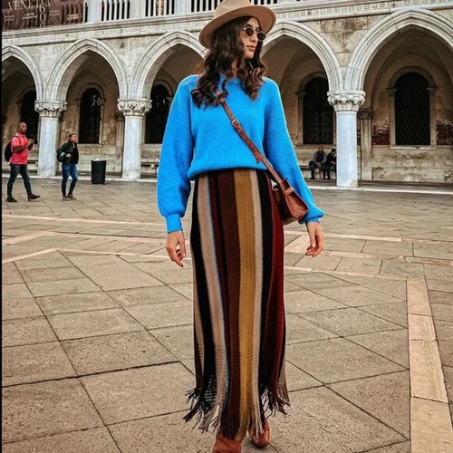 ZARA NEW WOMAN HIGH-WAIST MIDI STRIPED 