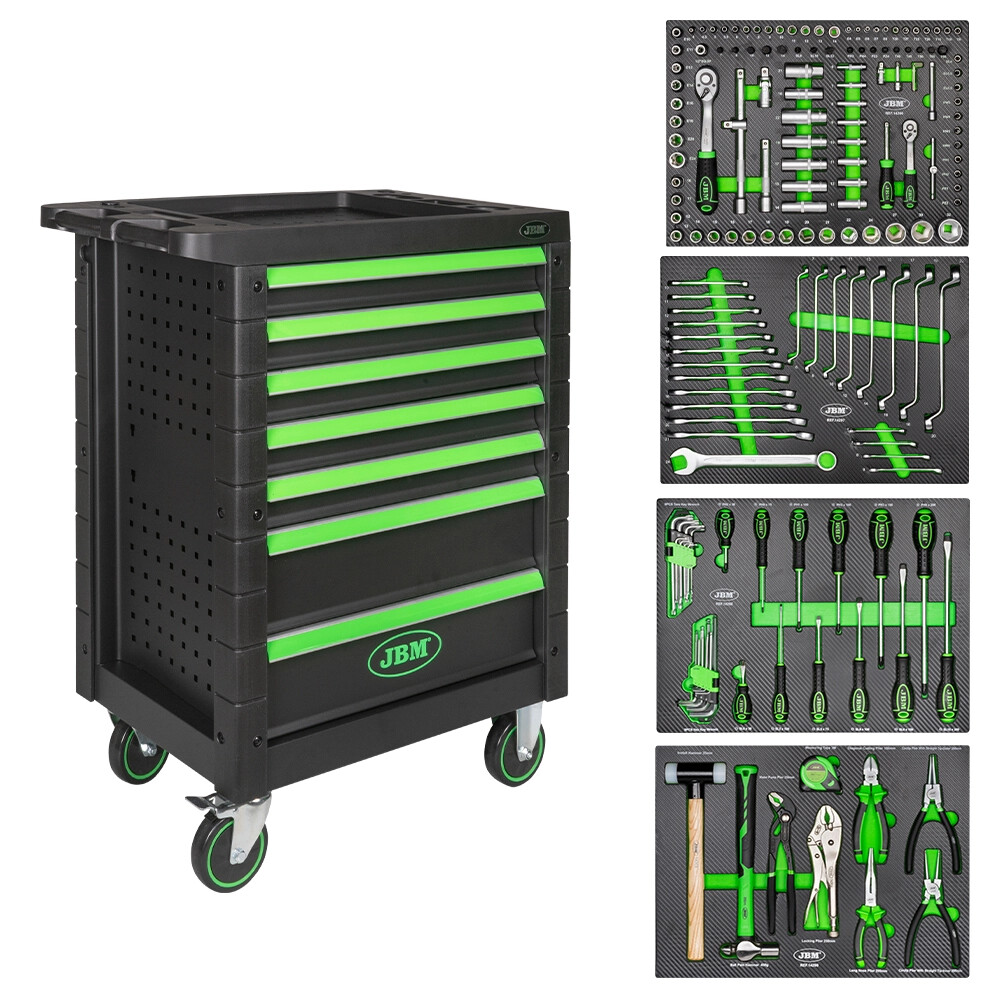 CARRELLO PORTAUTENSILI PORTA ATTREZZI OFFICINA 7 CASSETTI 172 UTENSILI JBM 53904
