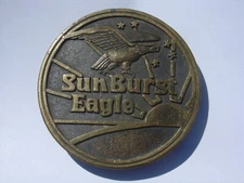 Vintage EAGLE SUN STARS Solid Brass Belt Buckle Sunburst Light Corp Bellville OH