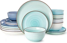 Plates and Bowls Sets, 18 Piece Dinnerware Set Porcelain round Dinner Set for 6,
