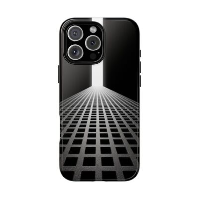 For iPhone / Galaxy / Pixel | Phone Ink Case - Black Gray Minimalist Grid
