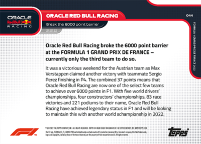 ➠ Topps Now Formula 1 2022 #44 Oracle Red Bull Racing - Max