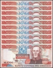 Uruguay 5000 Nuevos Pesos, 1983 ND, P-65a.2, UNC, Series B X 10 PCS
