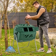 Tumbling Composter 40 Gallon Garden Rotating Compost Bin w/Dual Chamber