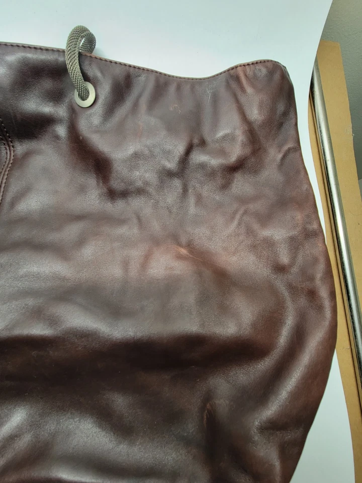 Barneys Нью-Йорк большой кожаный сумка с короткими ручками коричневый веревки ручки минималистский покупатель - Изображение 3 из 4