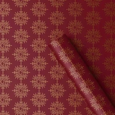 30" 25 sq ft Christmas Roll Wrap Gold Snowflakes on Dark Red - Wondershop