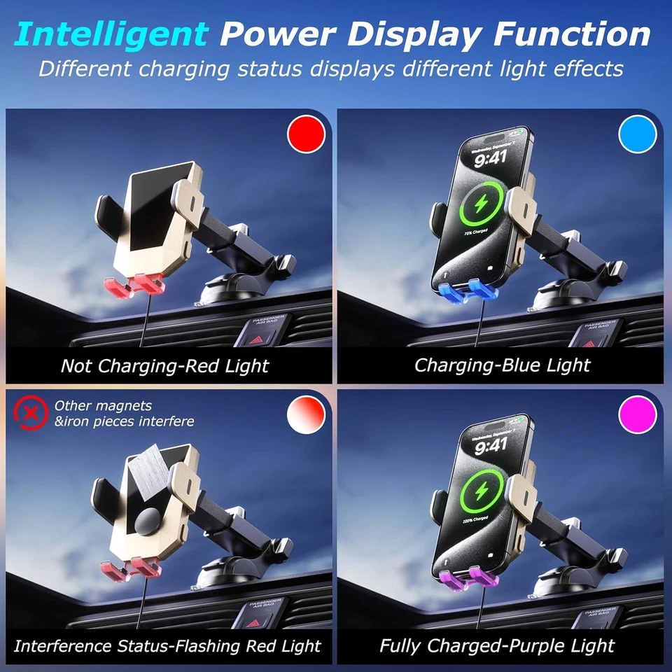 Wireless Car Charger Phone Holder 15W Fast Charging,Dashboard, Windshield, Vent - Image 2 of 4