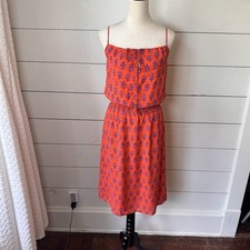 Tory Burch Orange Floral 100% Silk Blouson Slip Dress 2 Preppy Resort Wedding