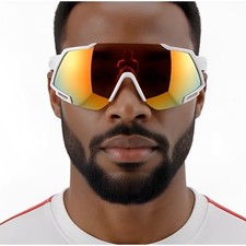 Performance Sport Men Sunglasses White Frame Mirror Lens Cycling Bike Driving