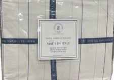 Tessitura Toscana Telerie 3pc QUEEN Duvet Set White Blue Stripe 400 TC Cotton