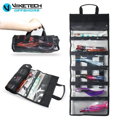 Durable PVC 6 Pocket Roll Up Saltwater Trolling Fishing Lure Mesh Bag 32'' 44''