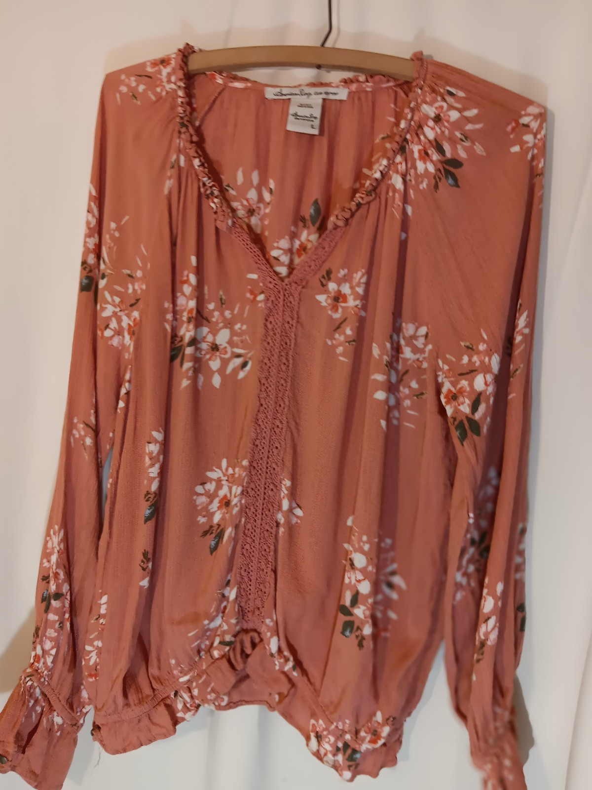 American Rag Cie Women's Coral Floral, Gauze, Long Sleeve, L