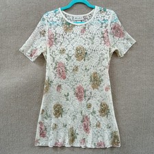Elisabeth Mini Dress Topper Women's 12 Ivory Sheer Floral Lace Made in USA