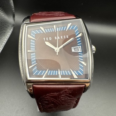 Rare Ted Baker London Men s Stainless Steel Watch W/ Embossed Leather Strap MINT