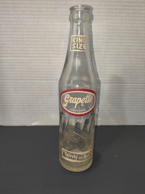 Vintage Grapette King Size Thirsty Or Not Glass Soda Bottle 1965 AcL USA Dirty