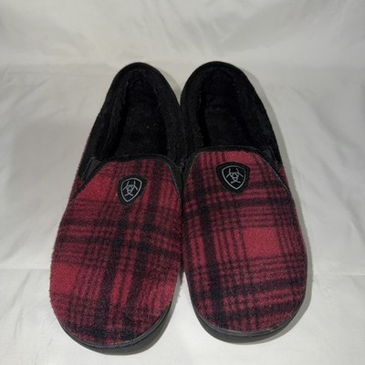 Ariat Mens Lincoln Plaid Lined Slippers Size 10 M Red Black Moc Warm Comfort
