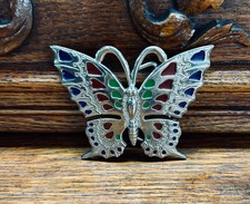Colorful Butterfly Belt Buckle Silver Enamel Wings Western Boho Vintage Style