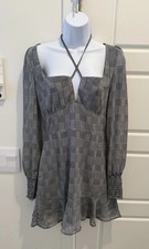 Fashion Nova Women's Long Sleeve Gray Plaid Mini Dress Size Small