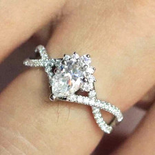 Simulated Diamond Women's Engagement Ring 14K White Gold Plated 2Ct Pear Cut